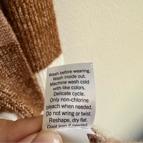 NINE WEST Brown Tan Colorblock Striped Open Front Cardigan Small - Picture 5 of 8